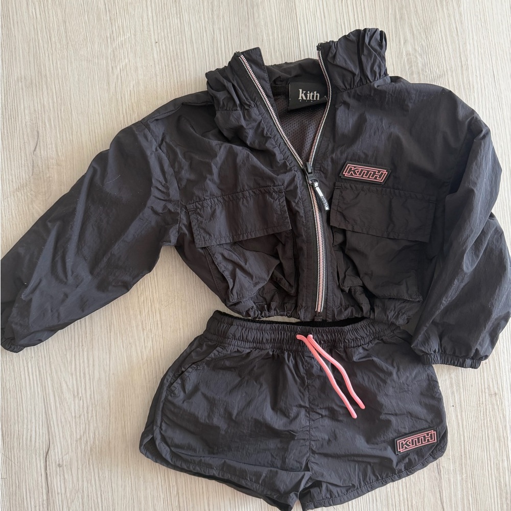 Kith Kids Black Mesh windbreaker set Jacket shorts